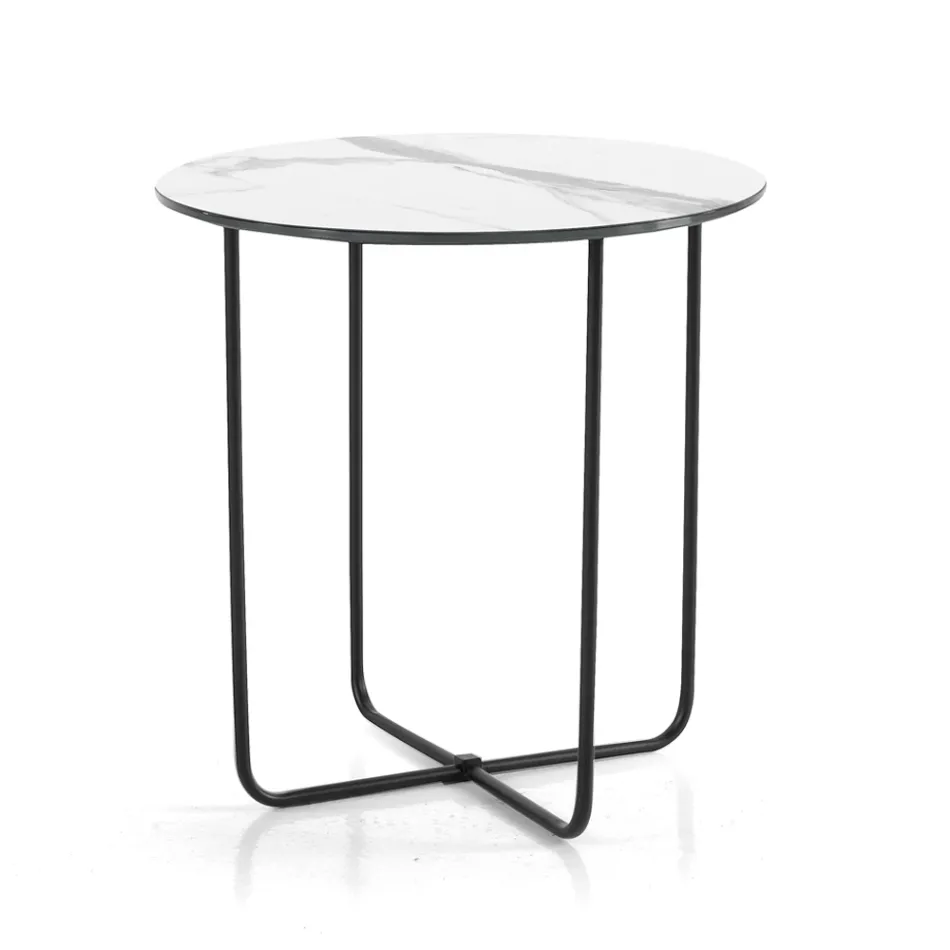 Mesa de centro con espejo y tablero de cerámica efecto mármol, fabricada en Italia - Giusta viadurini