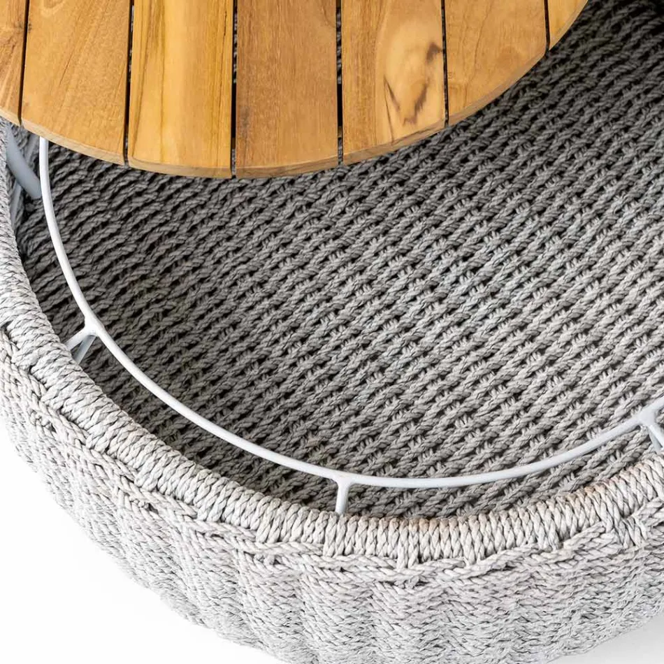 Mesa contenedor de jardín en teca y tejido de cuerda - Arjuna viadurini