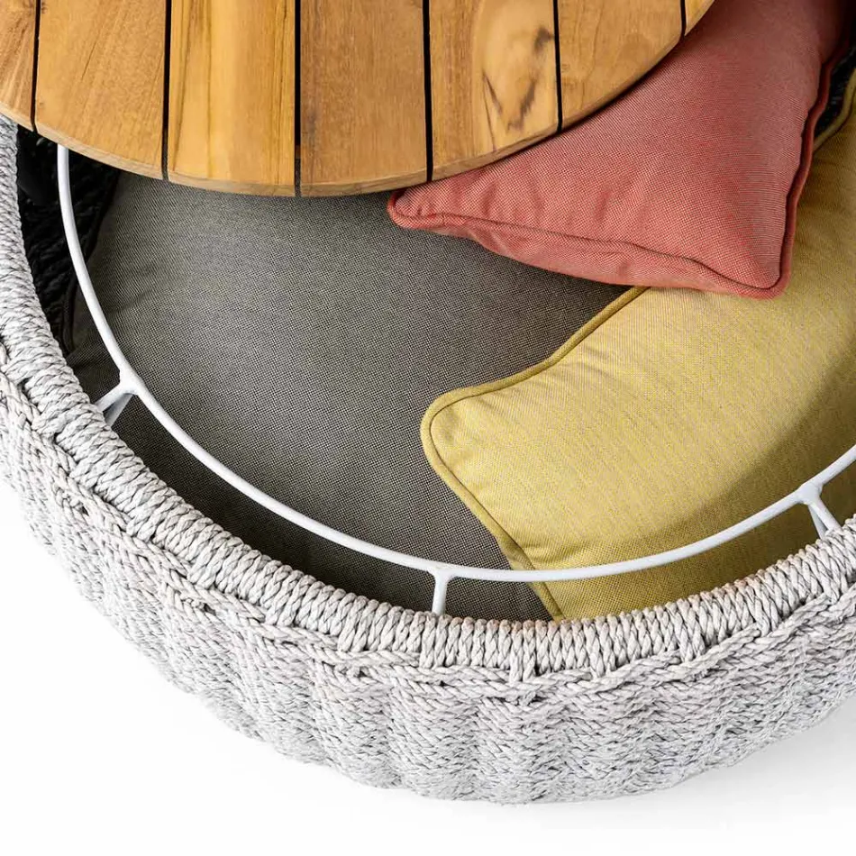 Mesa contenedor de jardín en teca y tejido de cuerda - Arjuna viadurini