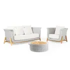 Mesa auxiliar de jardín de teca y cuerda - Arjuna viadurini