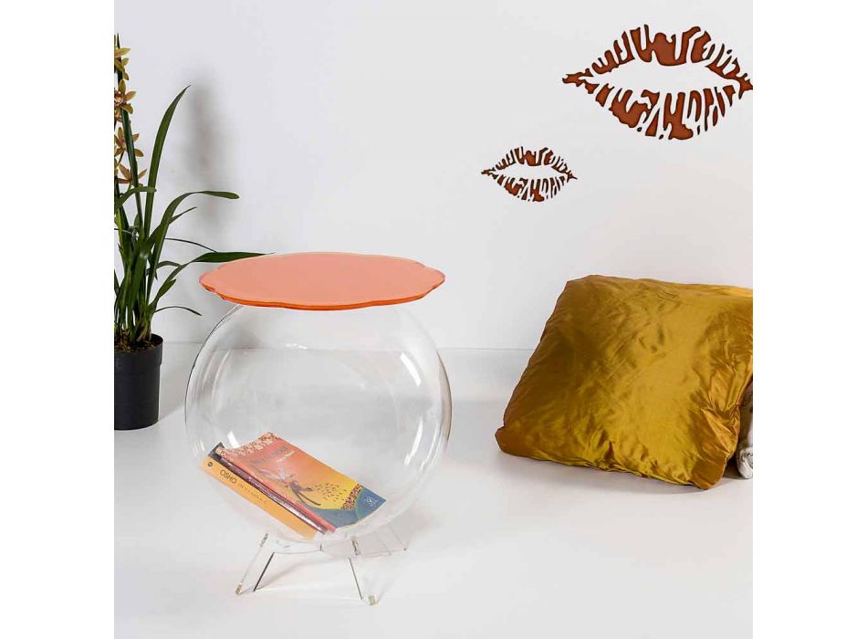 Mesa de centro / contenedor Biffy redondo naranja, diseño moderno viadurini