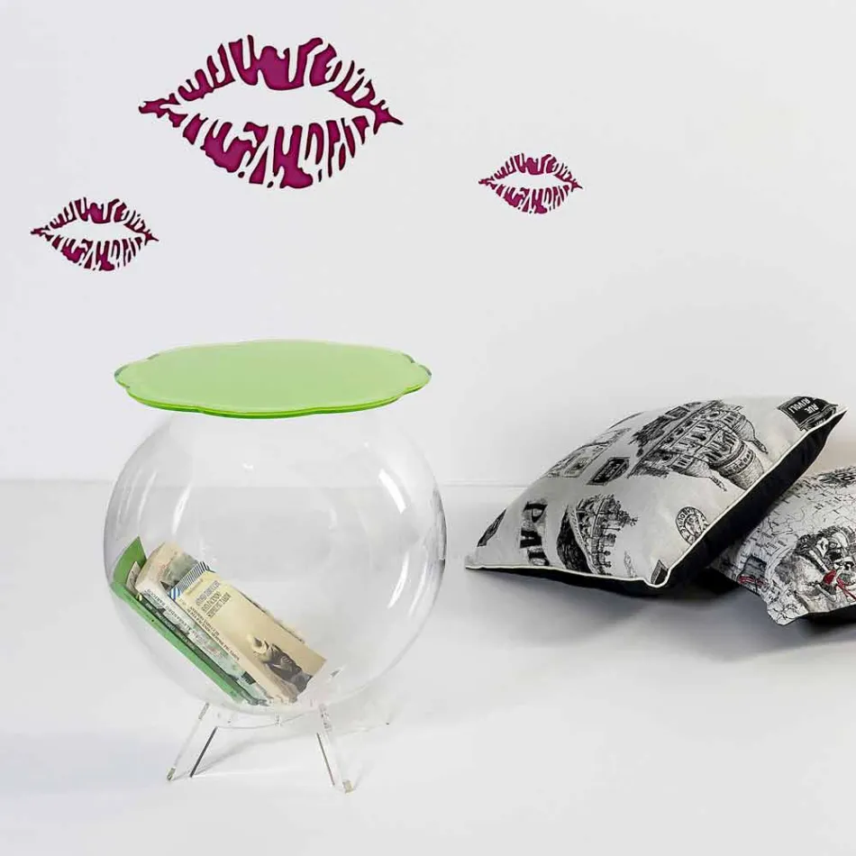 Mesa de centro / contenedor Biffy verde redondo, diseño moderno hecho en Italia viadurini