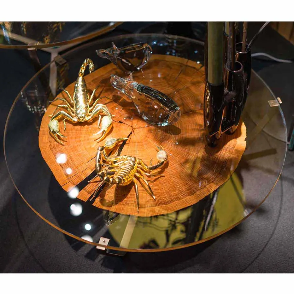 Mesa de centro baja de café con diseño de vidrio y piso de madera Bigo viadurini