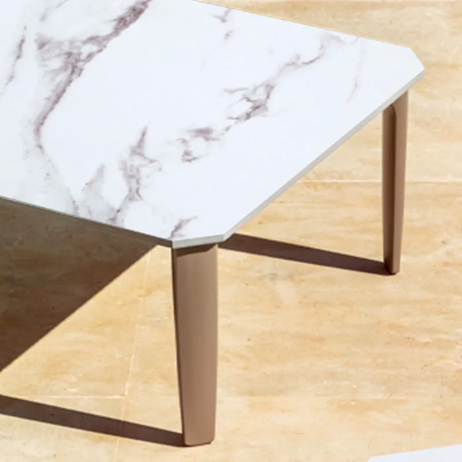 Mesa de Centro de Jardín en Aluminio y Gres Top 7 Acabados - Filomena viadurini