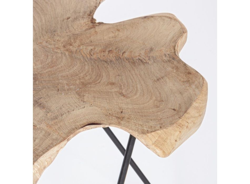 Mesa de centro para salón de acero negro y madera de teca natural - Perlana viadurini