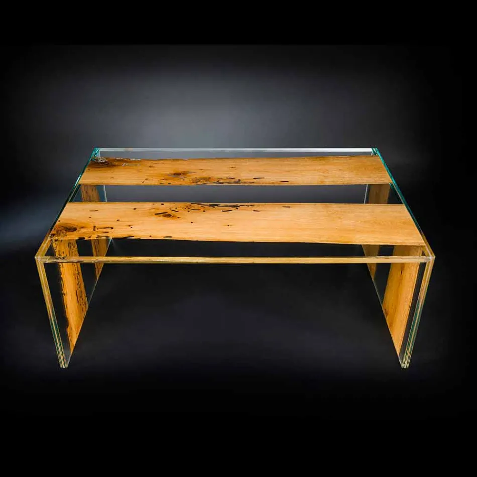 Mesa de café veneciano Briccola madera y vidrio de café 120 cm viadurini