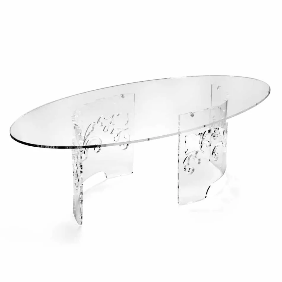 Mesa de centro de plexiglás transparente o ahumado con base decorada - Crassus viadurini
