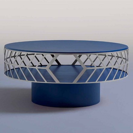 Mesa baja moderna de diseño azul o burdeos con anillo - Lok viadurini