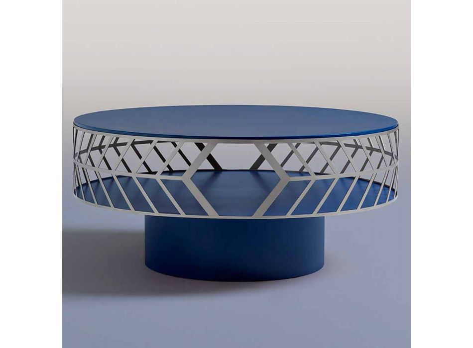 Mesa baja moderna de diseño azul o burdeos con anillo - Lok viadurini