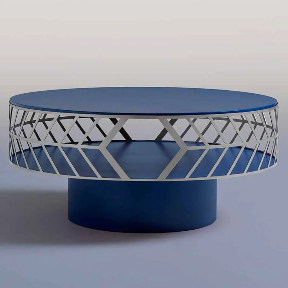 Mesa baja moderna de diseño azul o burdeos con anillo - Lok viadurini