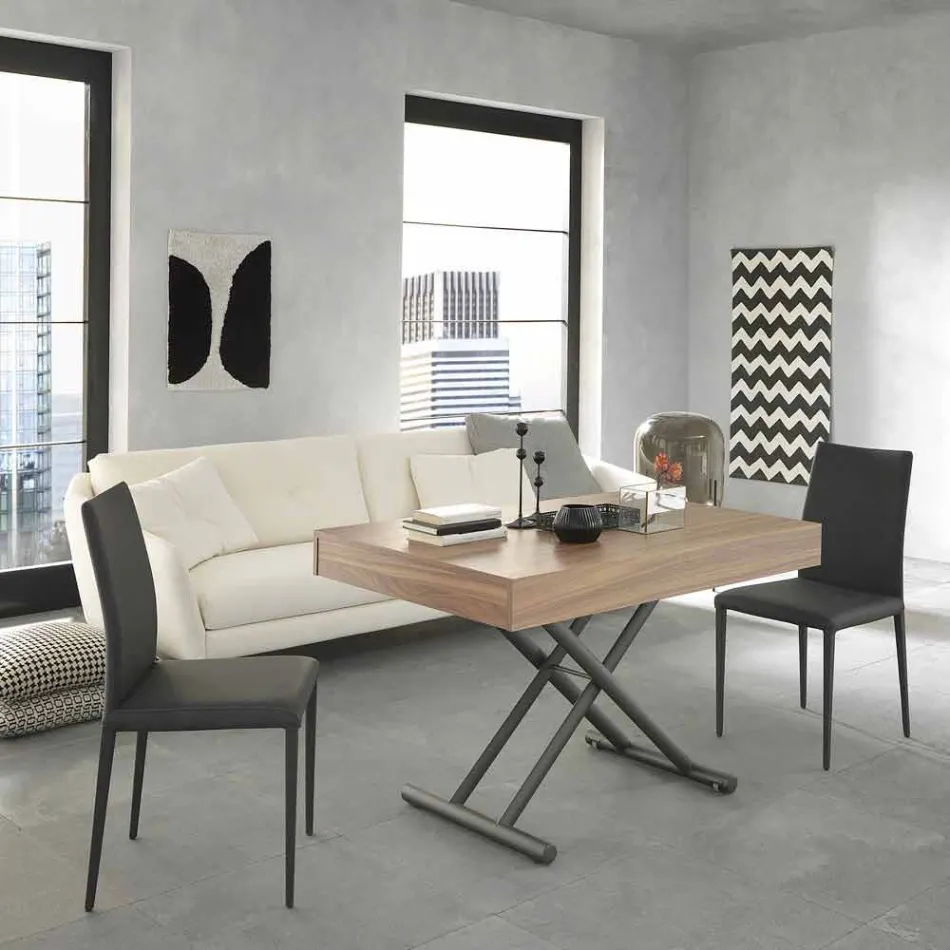 Mesa de centro moderna transformable en madera y metal Made in Italy - Fabio viadurini