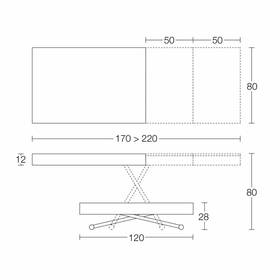 Mesa de centro moderna transformable en madera y metal Made in Italy - Fabio viadurini