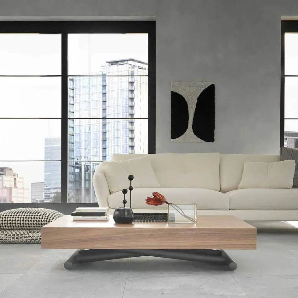 Mesa de centro moderna transformable en madera y metal Made in Italy - Fabio viadurini