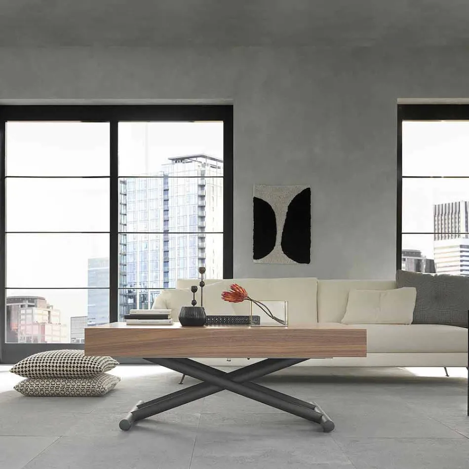 Mesa de centro moderna transformable en madera y metal Made in Italy - Fabio viadurini