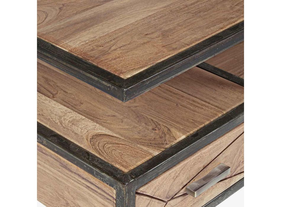 Mesa de centro para salón en acero y madera de acacia Homemotion - Cristoforo viadurini