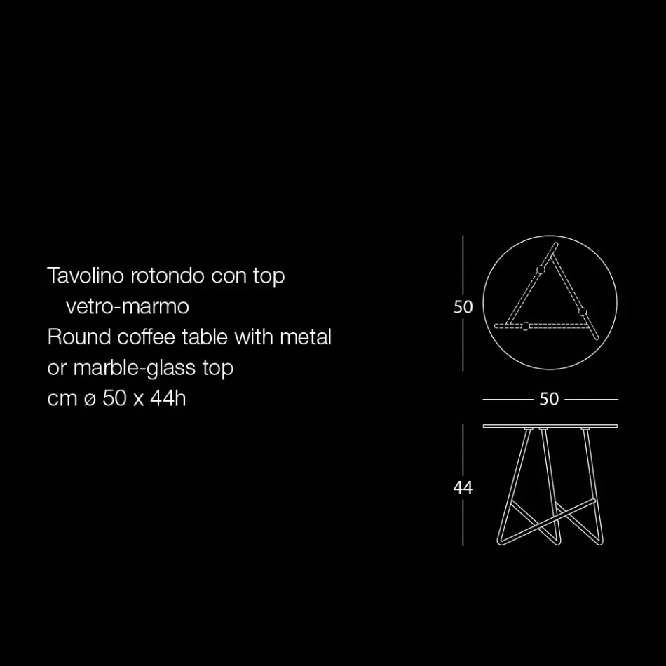 Mesa de centro redonda en metal y vidrio con efecto mármol de lujo - Magali viadurini