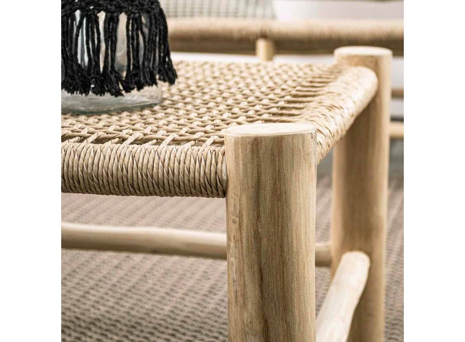 Mesa de centro de jardín en ramas de teca con tablero de fibra tejida - Tecno viadurini