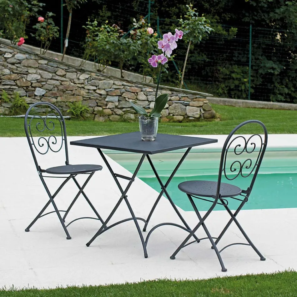 Mesa de centro de jardín cuadrada plegable en hierro gris antracita - Zoubiba viadurini