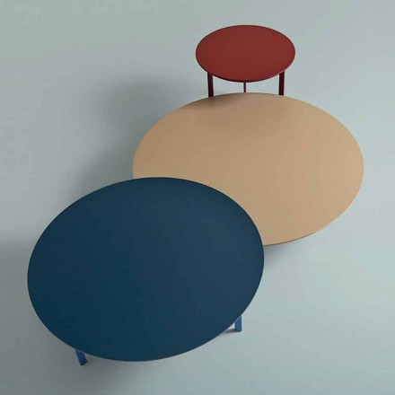 Mesa de centro de 3 patas en acero y tapa de madera coloreada - Pretty viadurini