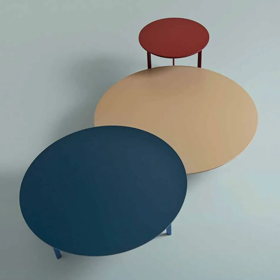 Mesa de centro de 3 patas en acero y tapa de madera coloreada - Pretty viadurini