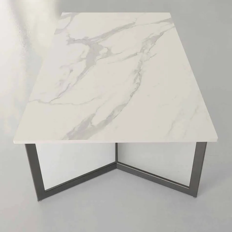 Mesa de centro con tapa de Hpl efecto mármol blanco Made in Italy - Indio viadurini