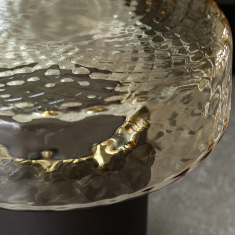 Mesa de centro con tapa de cristal y base de metal Made in Italy - Batulla viadurini