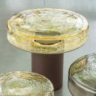 Mesa de centro con tapa de cristal y base de metal Made in Italy - Batulla viadurini