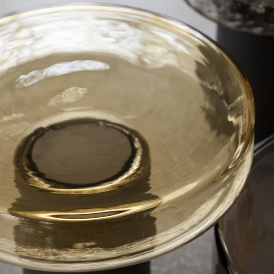 Mesa de centro con tapa de cristal y base de metal Made in Italy - Batulla viadurini