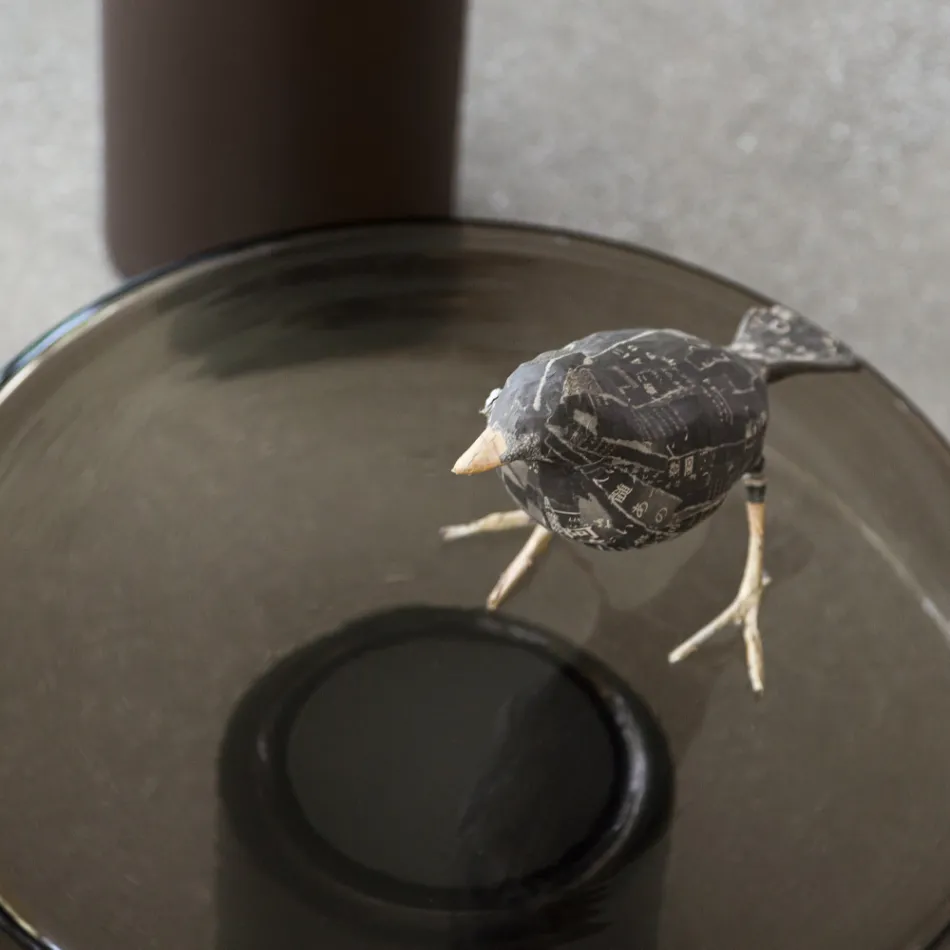 Mesa de centro con tapa de cristal y base de metal Made in Italy - Batulla viadurini