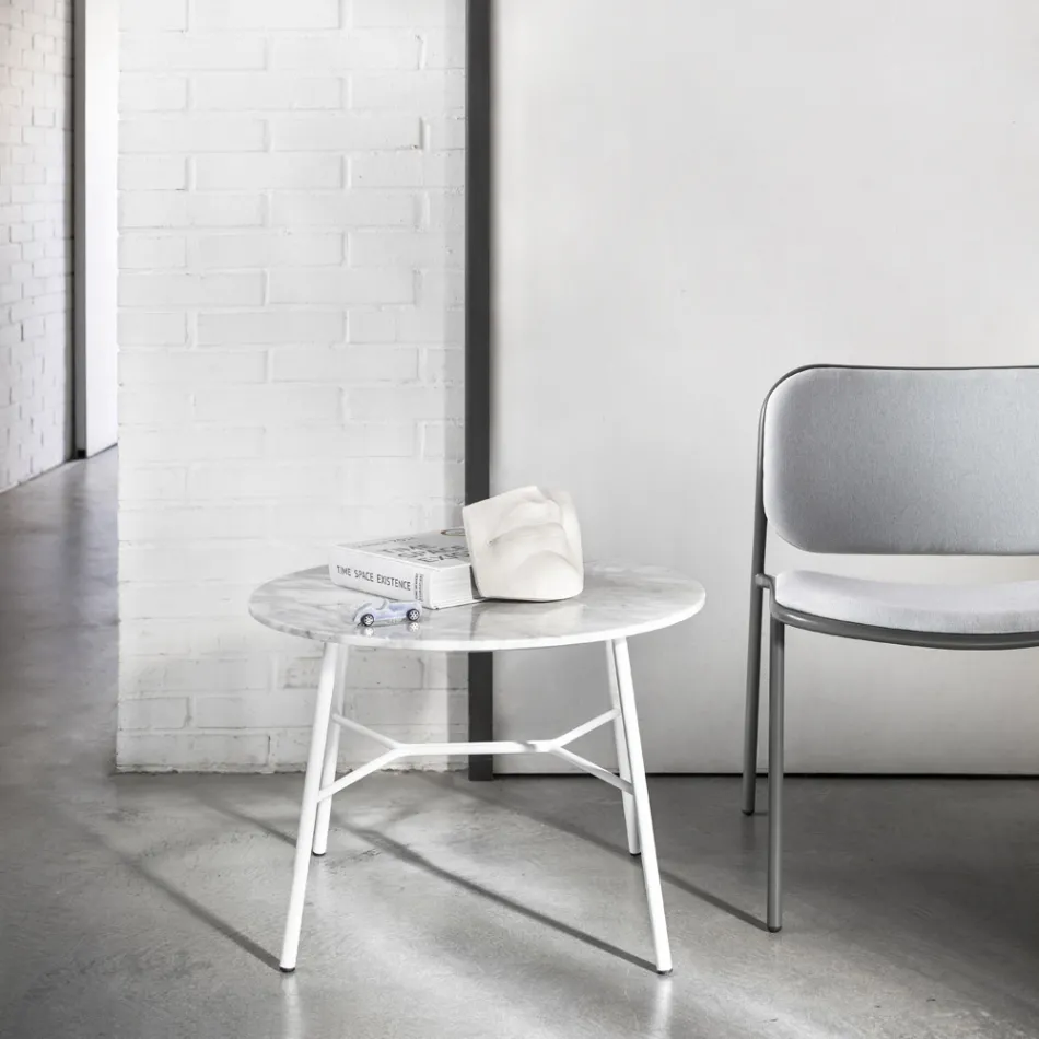 Mesa de Centro con Tapa Redonda de Mármol Made in Italy - Makino viadurini