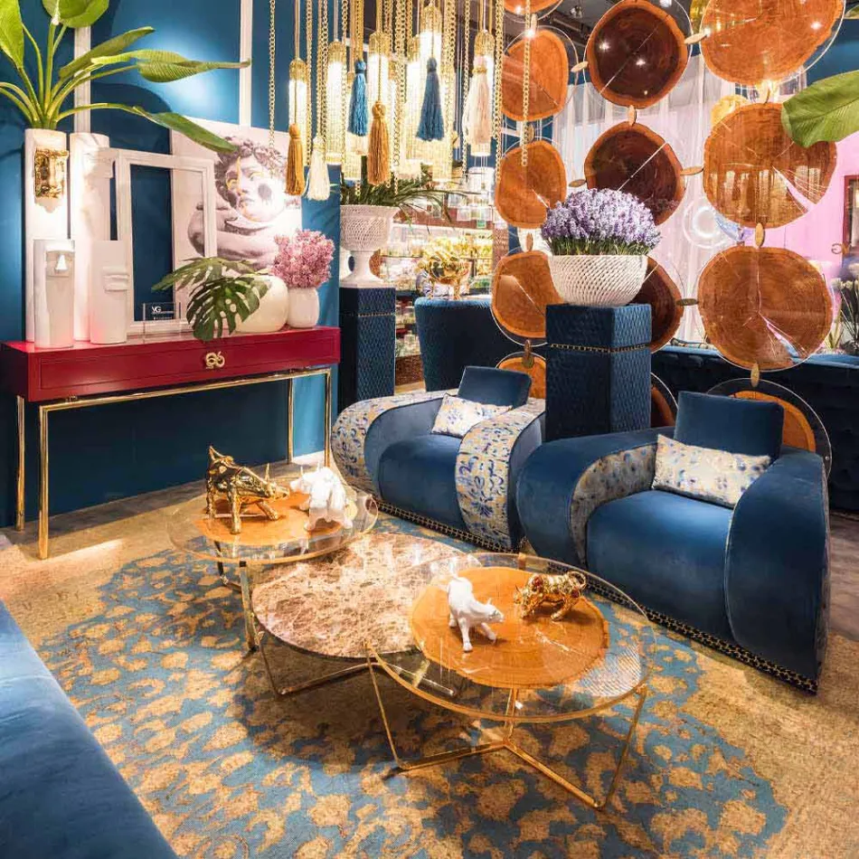 Mesa de centro con tapa redonda de vidrio y madera Made in Italy - Baviera viadurini