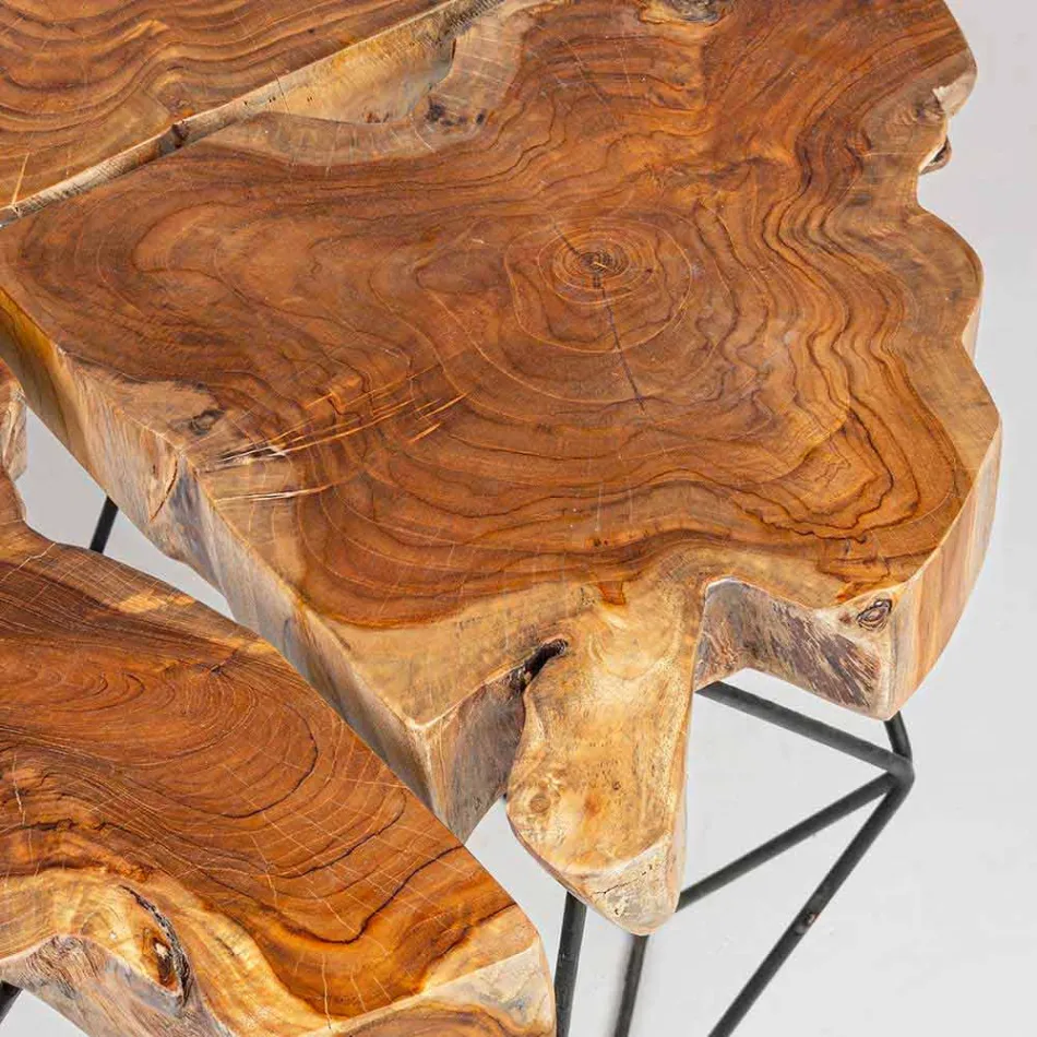 Mesa de centro de diseño Homemotion con tablero de teca - Grillo viadurini