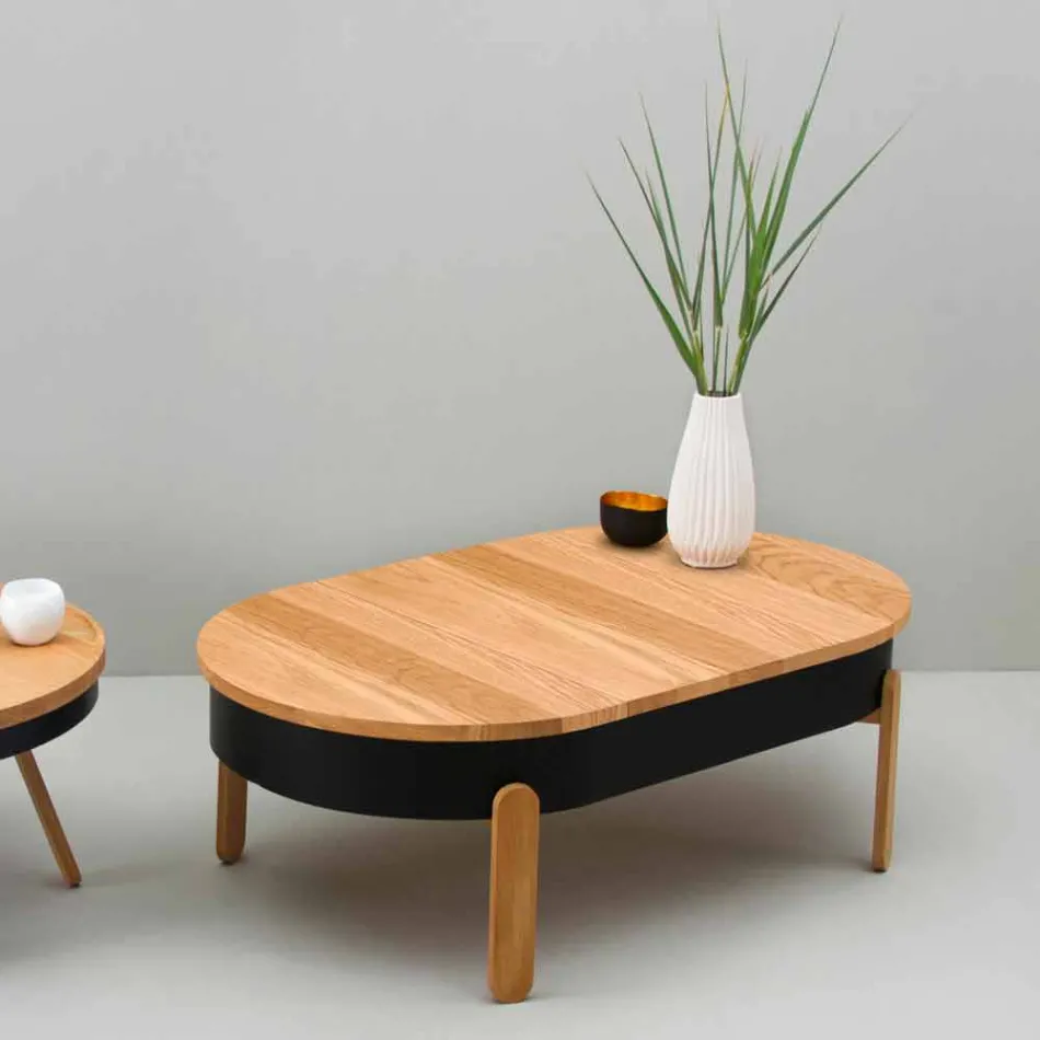 Mesa de centro de diseño en madera maciza y metal lacado - Salerno viadurini
