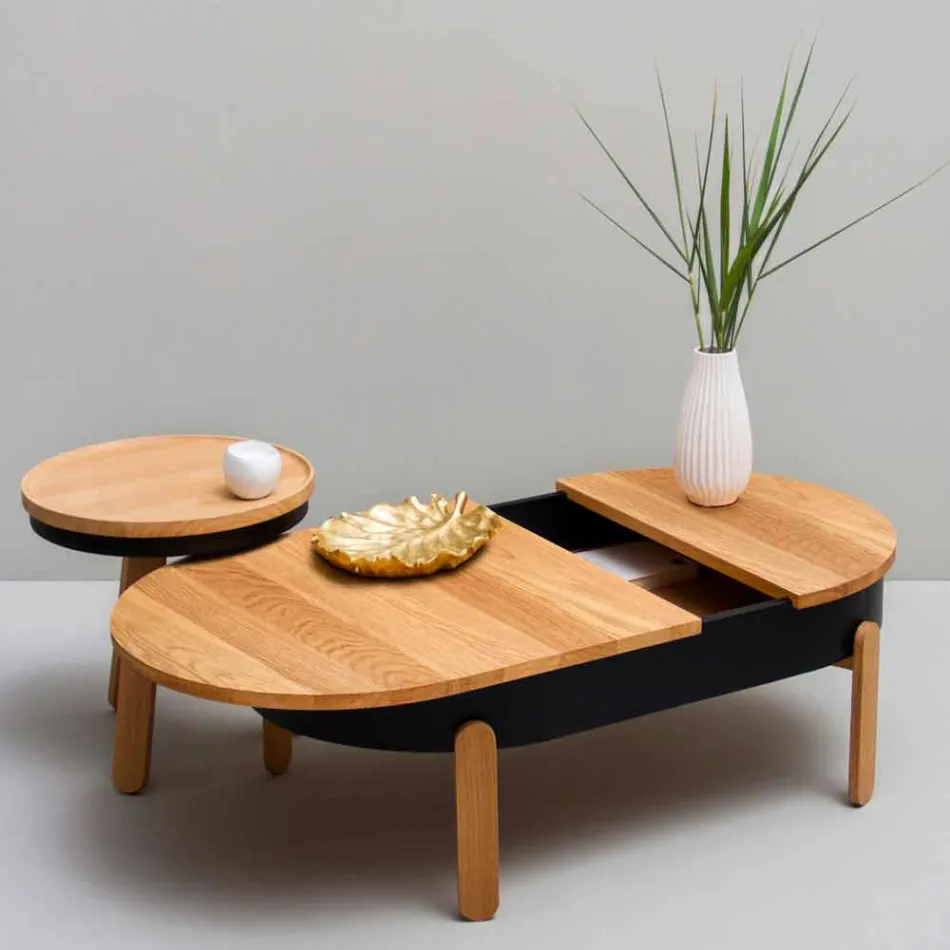 Mesa de centro de diseño en madera maciza y metal lacado - Salerno viadurini