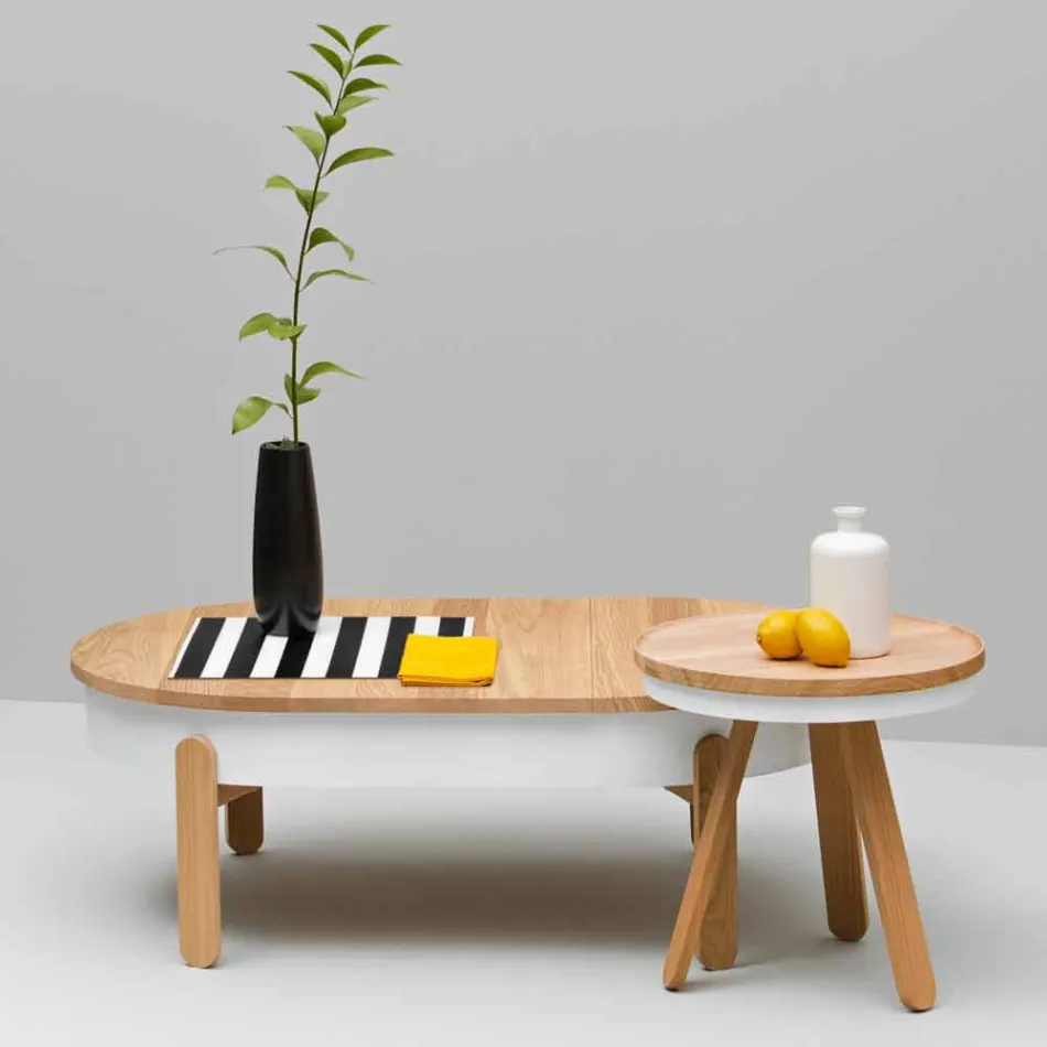 Mesa de centro de diseño en madera maciza y metal lacado - Salerno viadurini