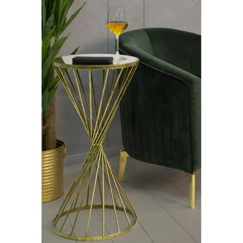 Mesa de centro de hierro dorado con tablero de espejo - Albaricoque viadurini