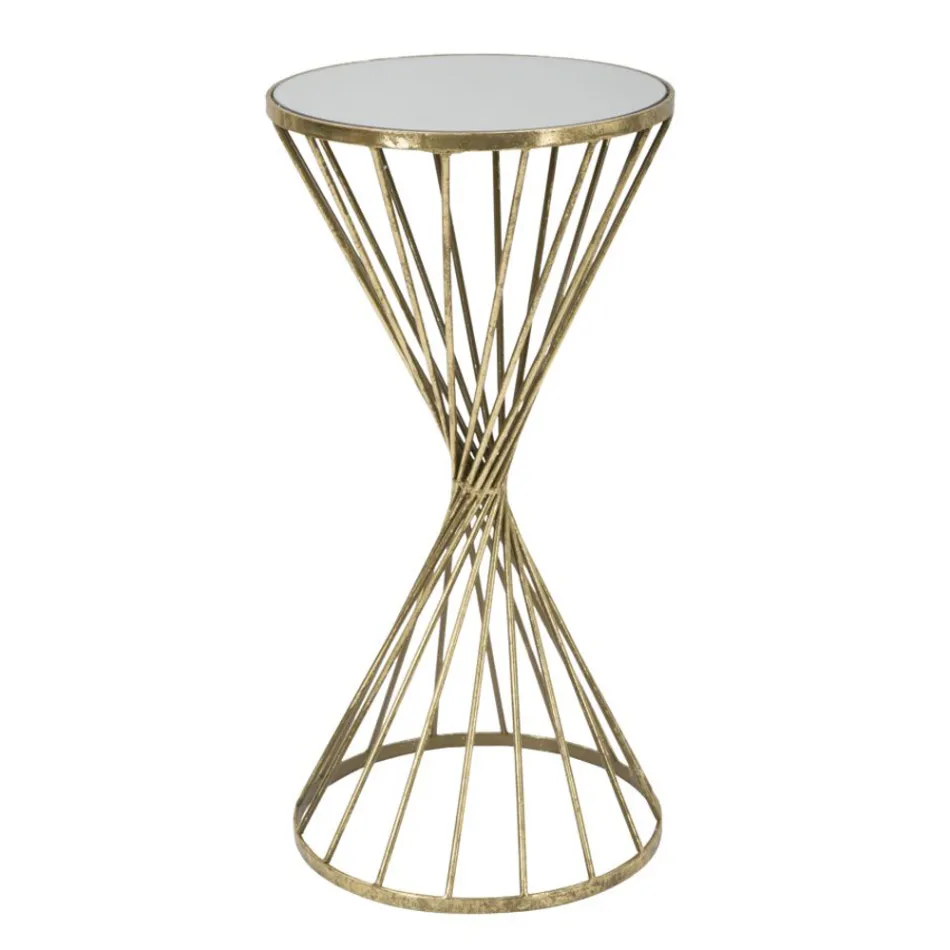 Mesa de centro de hierro dorado con tablero de espejo - Albaricoque viadurini