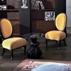 Mesa de centro en madera maciza y cristal de 60cm de diámetro, Margo viadurini