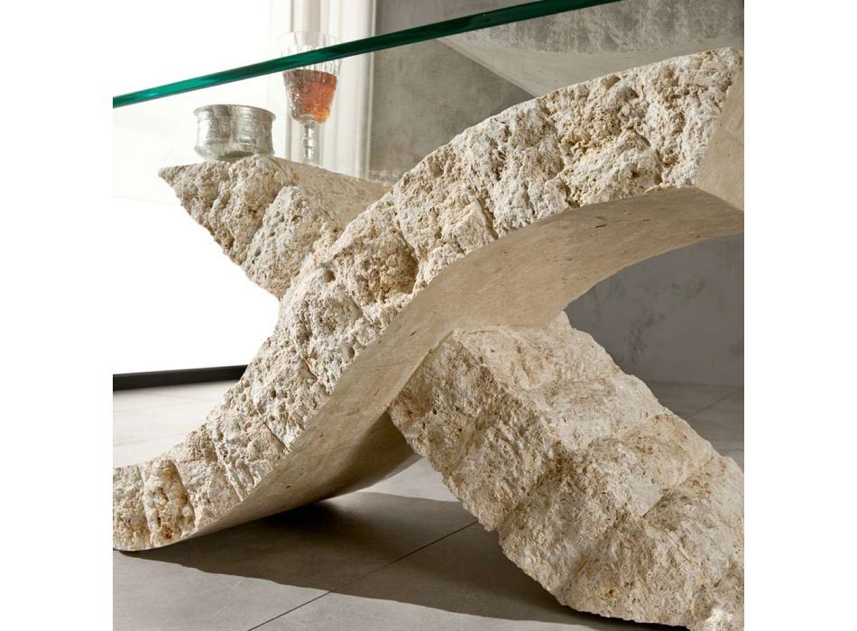 Mesa de centro de piedra fósil con tapa de cristal templado - Isabel viadurini