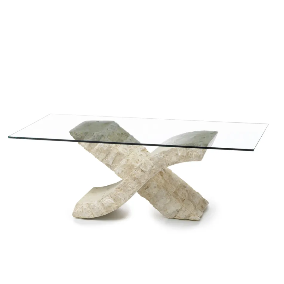 Mesa de centro de piedra fósil con tapa de cristal templado - Isabel viadurini