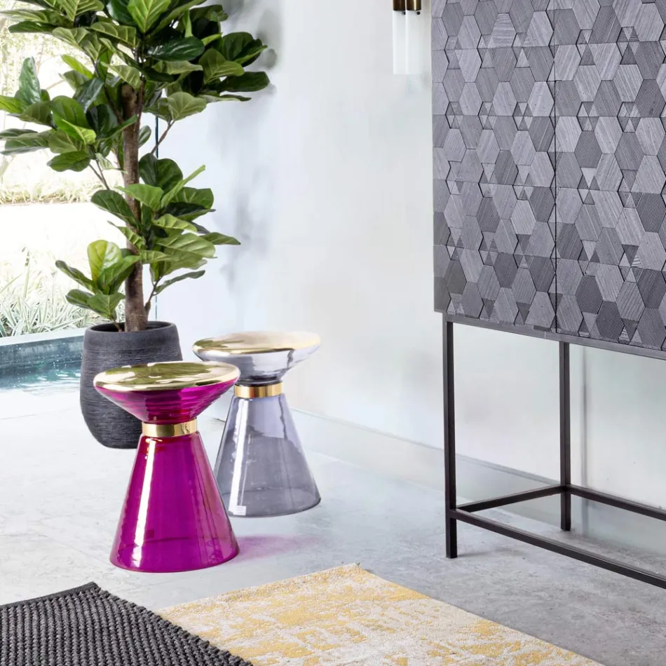 Mesa de centro en vidrio y elegante acero bañado en latón - Torige viadurini