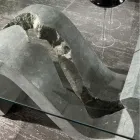 Mesa de centro de vidrio templado con base de piedra fósil - Jordan viadurini