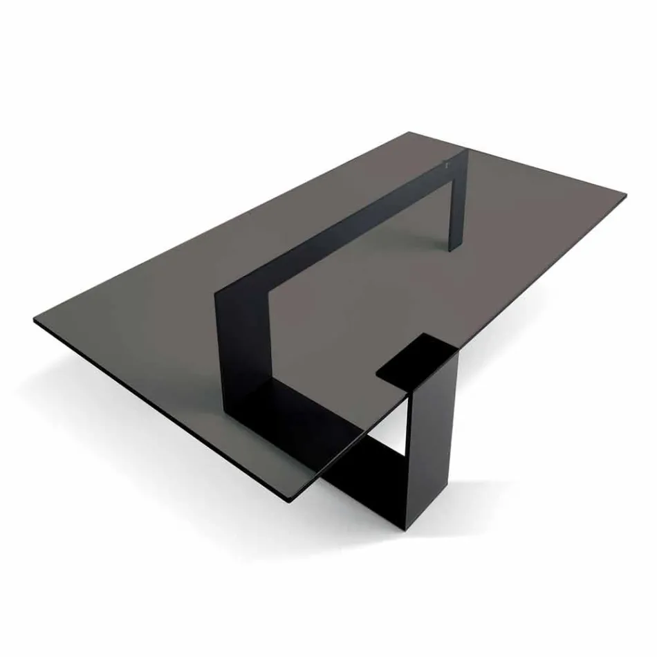 Mesa de centro moderna con tapa de cristal ahumado y base de metal Made in Italy - Scoby viadurini