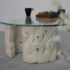 Mesa de centro oval de piedra viva y cristal, moderno diseño Lindos viadurini