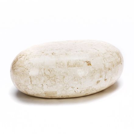 Mesa de centro ovalada de piedra fósil blanca - Alfred viadurini