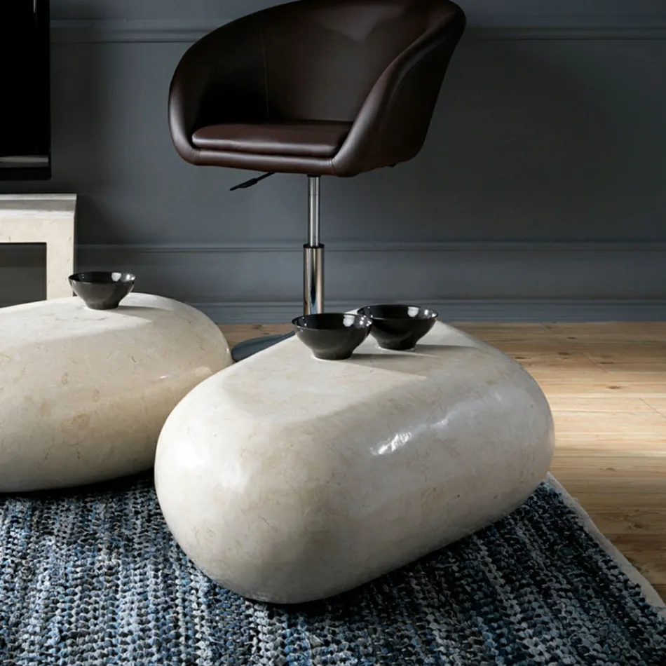 Mesa de centro ovalada en piedra fósil moderna - Avenue viadurini