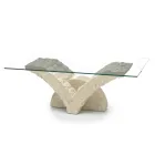 Mesa de centro rectangular con base de piedra fósil blanca - Gardenia viadurini