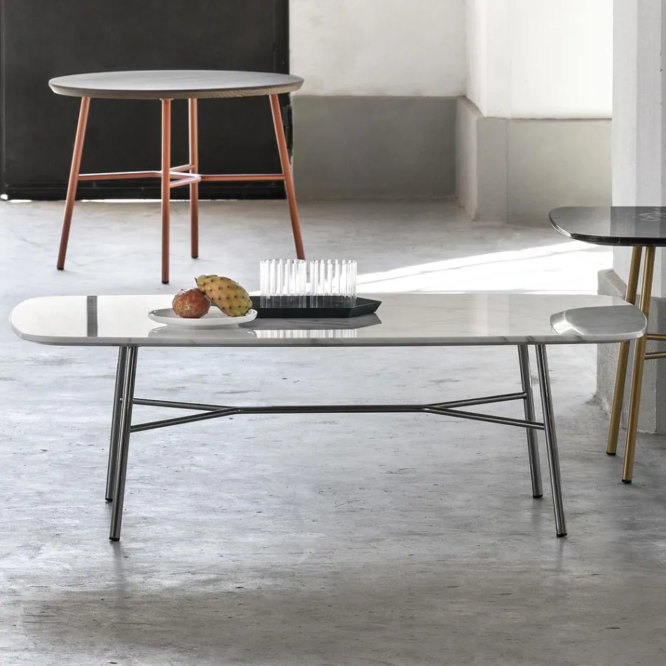 Mesa de Centro Rectangular con Tapa de Mármol Made in Italy - Makino viadurini