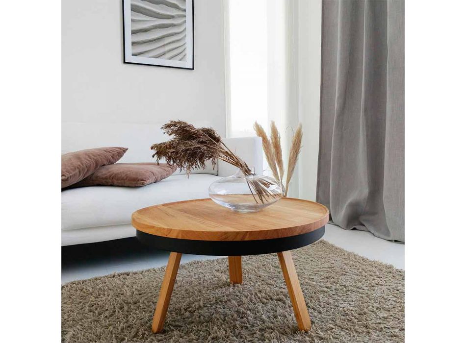 Mesa de centro redonda de diseño en madera maciza y metal - Salerno viadurini