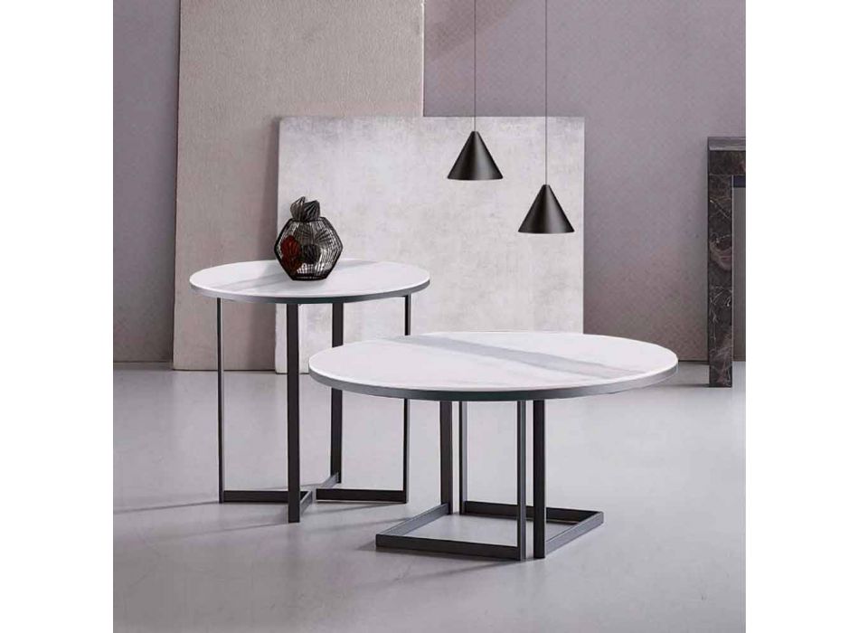 Mesa de centro redonda de gres y metal moderno Made in Italy - Albert viadurini
